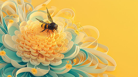 飞舞的纸可爱的卡通小蜜蜂飞舞在衍纸花丛中插画