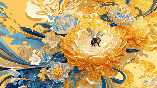 飞舞的纸可爱的卡通蜜蜂飞舞在衍纸花丛中插画