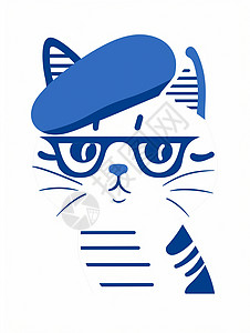 眼镜LOGO戴着帽子和眼镜的卡通猫简约插画插画