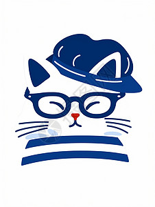 眼镜店铺logo戴着帽子和眼镜的卡通猫插画插画