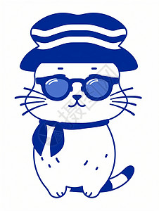 西餐厅logo戴帽子和眼镜的卡通猫简约插画插画