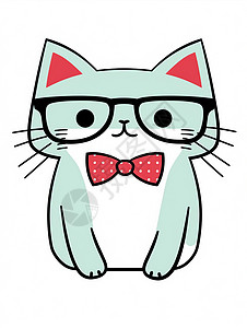 简约黑框素材戴黑框眼镜简约风可爱的小猫插画插画
