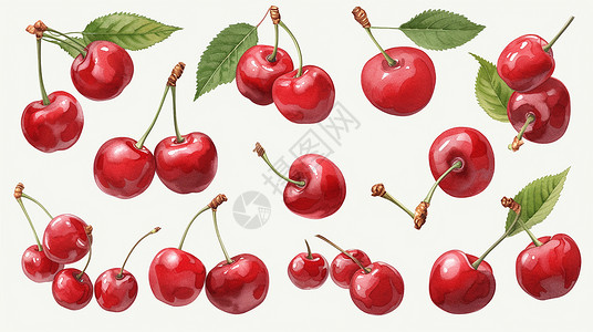 新鲜的红色卡通樱桃背景图片
