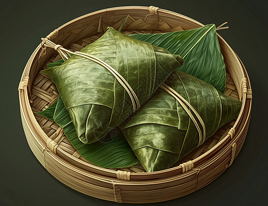 传统手工糕点绿色粽子叶手工制作美食粽子插画