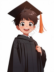 飞扬的学士帽眼神干净清澈穿着毕业典礼服装的卡通男孩插画