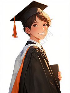 学士卡通清澈穿着毕业典礼服装的卡通男孩插画