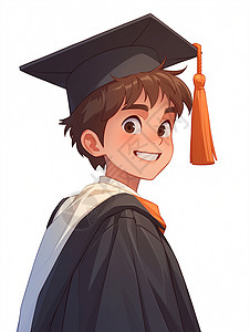男服装穿着毕业典礼服装的卡通男孩插画