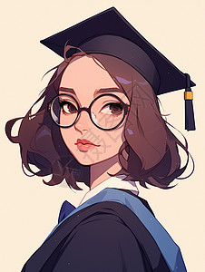 毕业季短发女孩毕业典礼服装戴着眼镜的短发卡通女孩插画