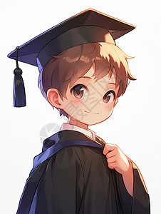 男服装大眼睛卡通小男孩身穿毕业典礼服装插画