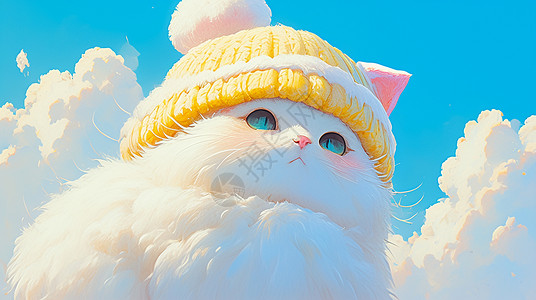 戴帽子的猫可爱的卡通白色猫插画