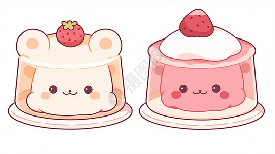 草莓布丁甜品小熊草莓水果布丁插画