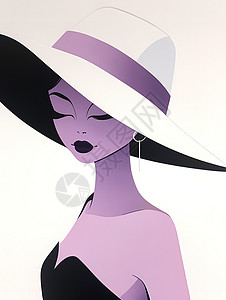 戴太阳帽子女士紫色简约插画背景图片
