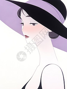 戴太阳帽子女士紫色插画背景图片
