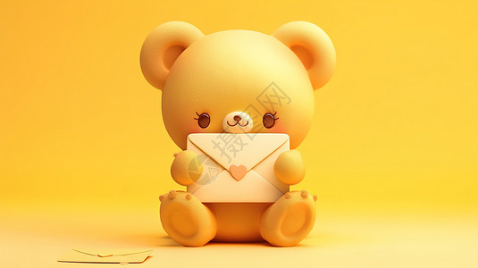 拿着木棍小熊拿着信封的小熊3D风插画