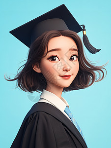 卡通女学生上学毕业服的女学生3D风插画