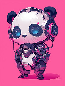 ip创未来穿未来科技感盔甲戴着耳麦听音乐的卡通大熊猫插画