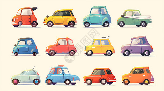 儿童小汽车彩色可爱的卡通小汽车插画