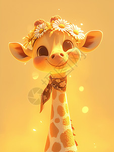 黄色调大眼睛呆萌可爱的卡通长颈鹿背景图片