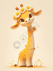 黄色调呆萌可爱的卡通长颈鹿背景图片