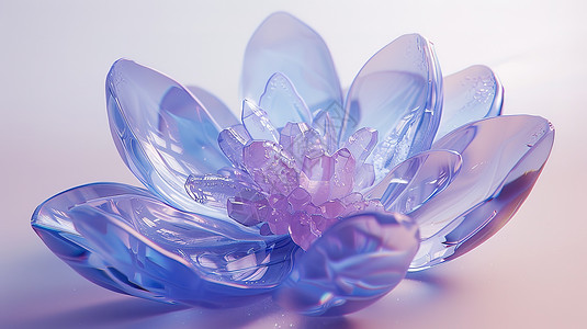 紫色半透明丝绸3D风紫色水晶花朵插画