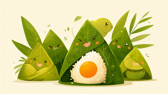 绿壳鸡蛋素材蛋黄美味可口的卡通粽子插画
