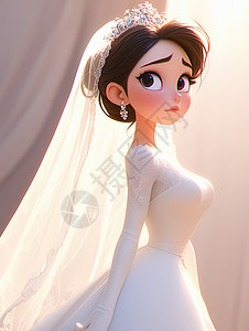 穿婚纱的新娘穿白色婚纱漂亮美丽的卡通新娘插画