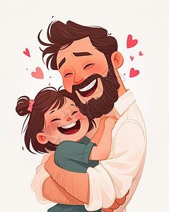 爱心语言满脸胡子的爸爸与孩子开心拥抱父亲节插画插画