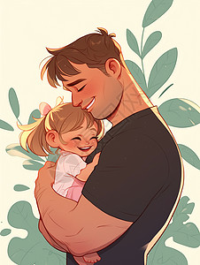 父亲与女儿的父亲节高大的父亲温馨的与自己的孩子拥抱插画