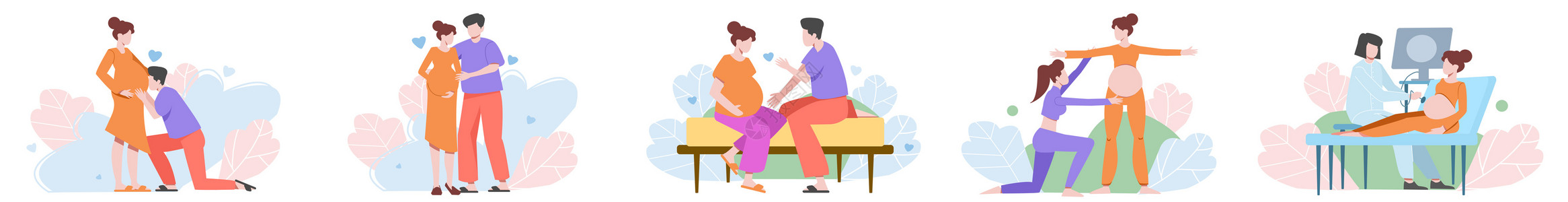 孕妇肥胖产前护理孕妇伴侣呵护训练场景插画元素插画
