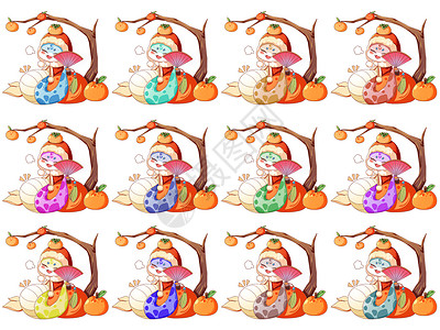猴年形象蛇年ip卡通形象柿子树扇子插画