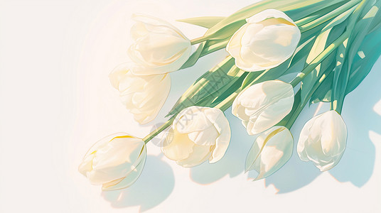 郁金香白素材一束白色梦幻唯美的卡通郁金香花朵插画