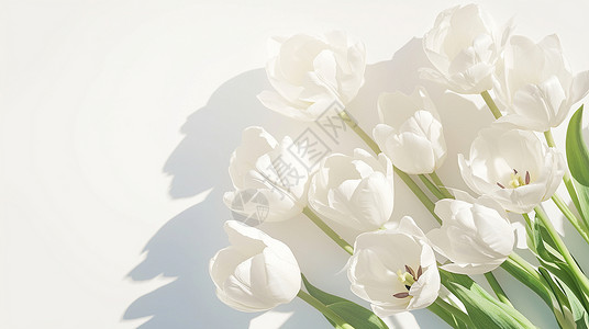 郁金香白素材白色唯美漂亮的卡通花朵背景插画
