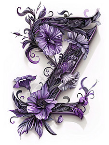 创意主题字体字母A紫色花卉主题插画
