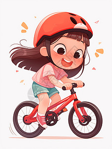 车价值戴着头盔骑自行车的卡通女孩插画