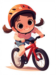 车飞跃戴头盔骑自行车的卡通女孩插画