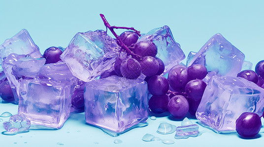 夏天紫色清凉的卡通葡萄冰背景图片