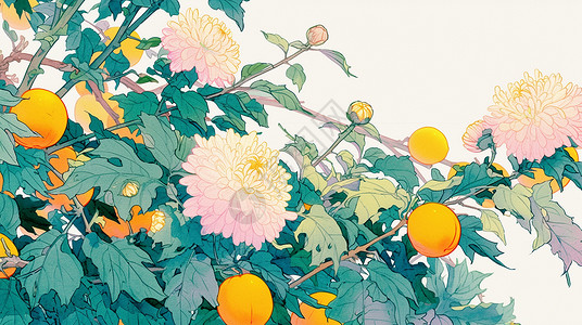 百日菊一片花园复古风美丽的卡通菊花园插画