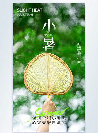 扇子刺绣绿色清新小暑节气摄影图海报模板