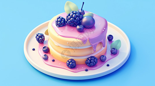 卡通果酱蓝莓口味美味可口的卡通蛋糕插画