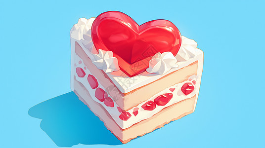 爱心草莓蛋糕有红色爱心果酱的可口的卡通奶油蛋糕插画