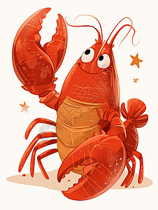 时令海鲜红色有大夹子的红色卡通大龙虾插画