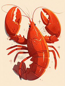 铁锹海鲜红色卡通大龙虾插画