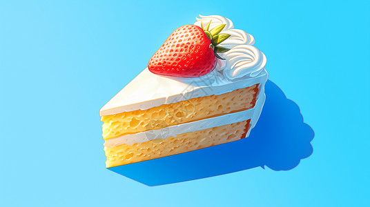 三角形的奶油蛋糕上一个大大的红色草莓背景图片