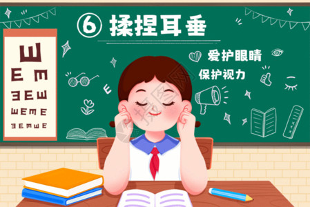 保护学生安全眼保健操第六步揉捏耳垂GIF高清图片