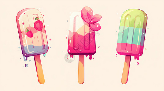 美味可口冰棍彩色美味可口的水果味卡通冰激凌插画