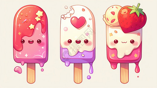 夏天粉色冰棍玫红色水果口味卡通水果插画