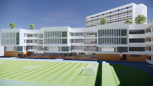 3D立体人现代校园建筑设计图片