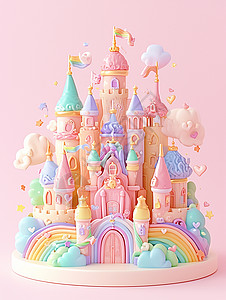 梦幻可爱的卡通公主城堡背景图片