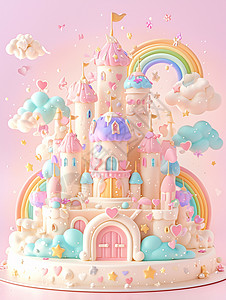 彩色尖尖屋顶梦幻的卡通公主城堡背景图片