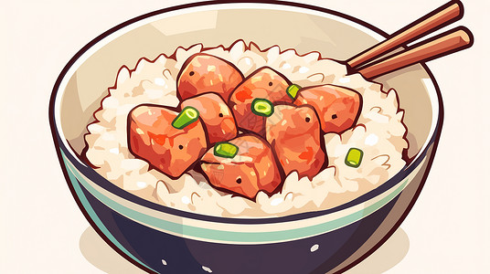 美食专题页一大碗美味可口的红烧肉卡通盖饭插画